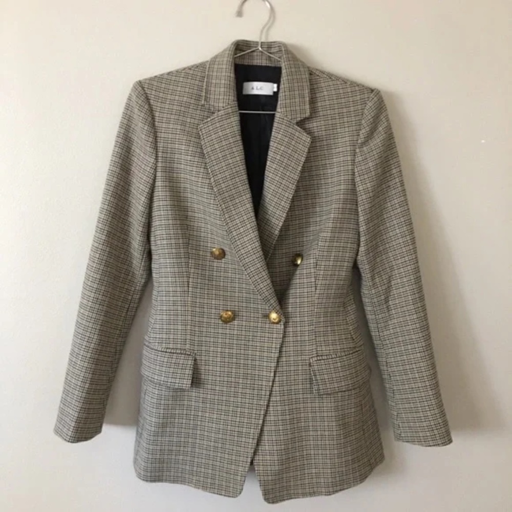 A.L.C. Sedgwick Houndstooth Blazer Grey Multi 0 - Picture 3 of 8